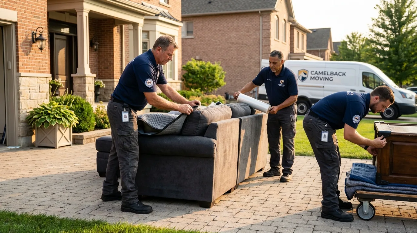 Large estate moving crew wrapping furniture in Buchanan Dam, TX